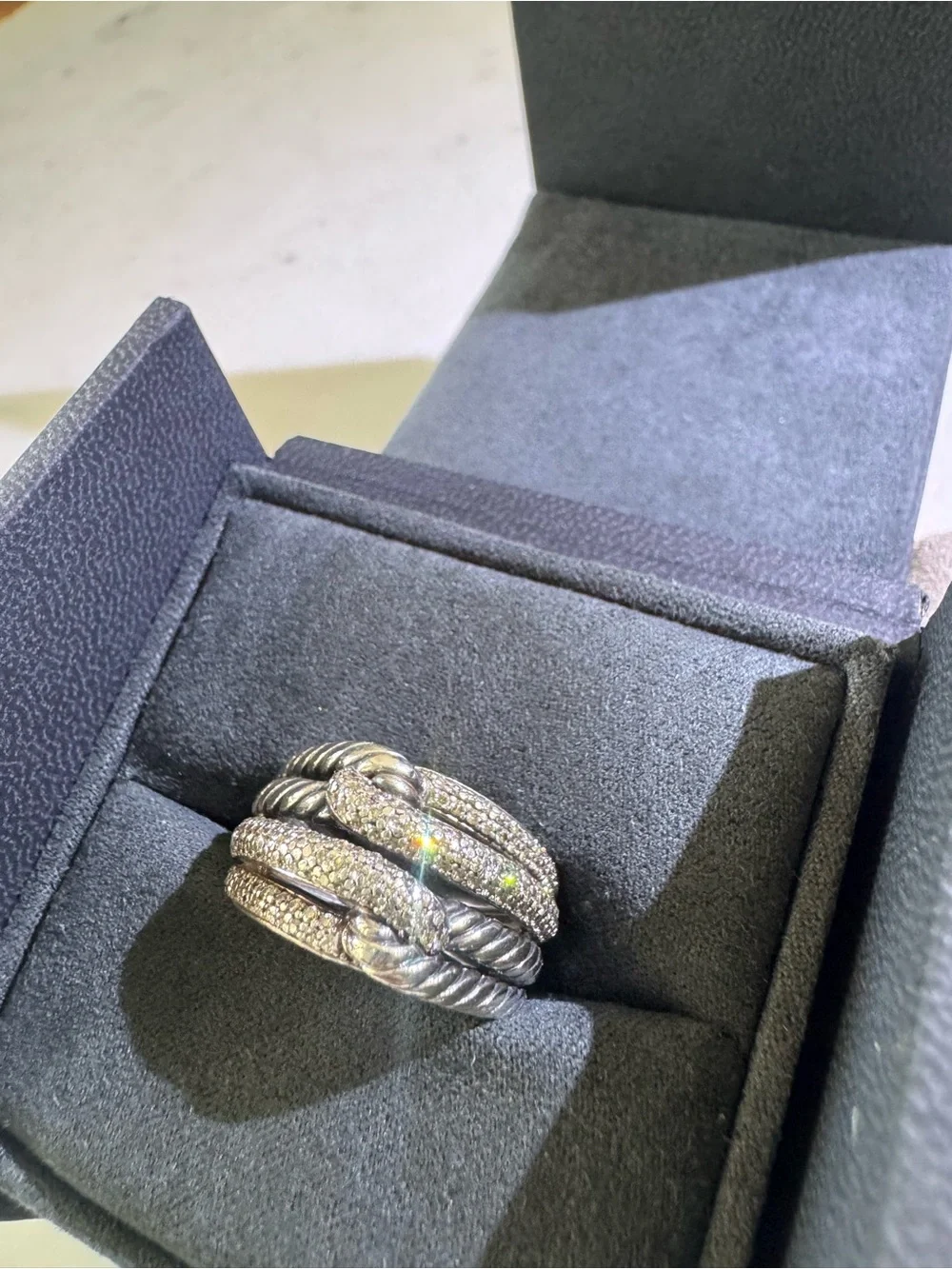 David Yurman Sterling Silver Double Loop Labyrinth Diamond Ring Retail $2100 - Picture 2 of 4